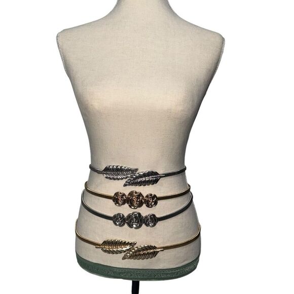 BUNDLE 4 Belts Rose Gold and Silver Leaf Floral Rose Design Women's Set Elastic - Picture 1 of 7